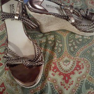 Michael Kors 8 gold wedge sandals heels shoes